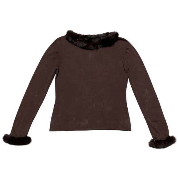 Joseph A Sweaters - Vintage Joseph A Faux Fur Sweater Womens L Brown 90’s Long Sleeve Silk Blend Top